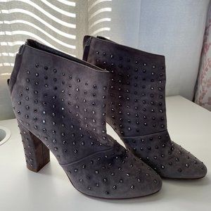 J. Crew genuine leather rhinestone-covered grey soft suede heeled contemporary a